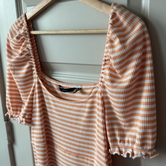 Vero Moda VMARIA Nordstrom Balloon Sleeve Mini Dress Orange and White stripes XL - Picture 2 of 5
